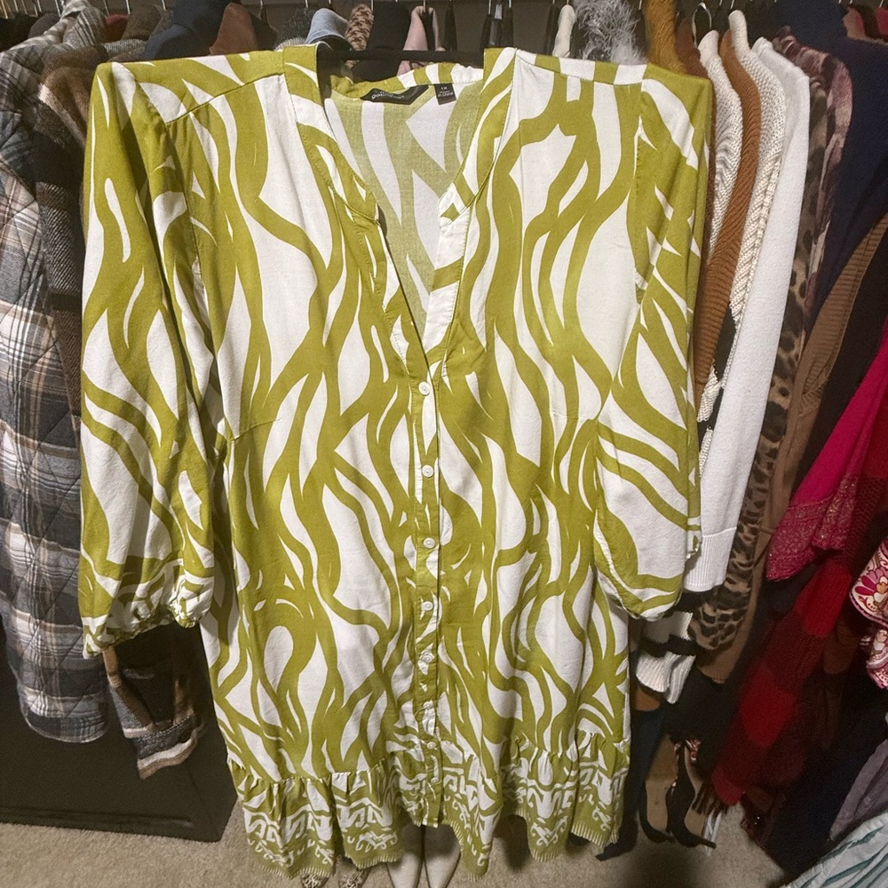 Cato Olive and White Button Down Shirt Dress